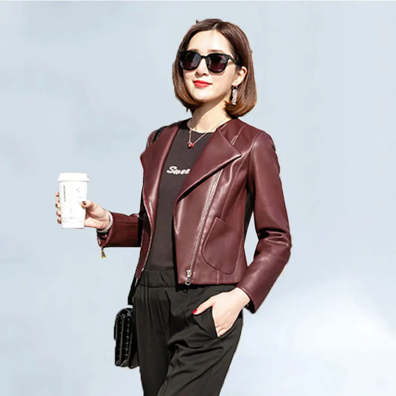 

2019 Spring Coat Women Genuine Leather Sheepskin Real Leather Jacket Women Korean Short Black Jacket Coats Jaqueta Feminina 951