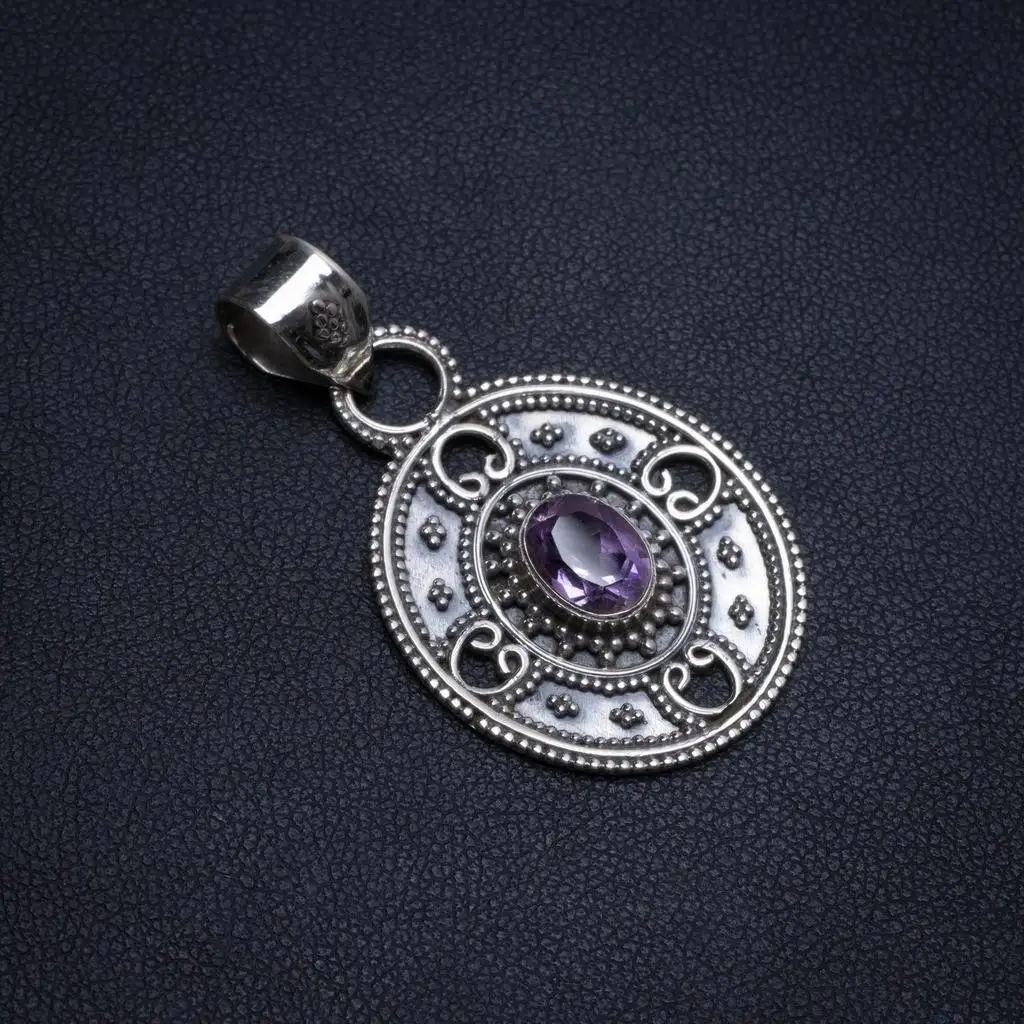 

Natural Amethyst Handmade Vintage 925 Sterling Silver Pendant 1 1/2" T0350