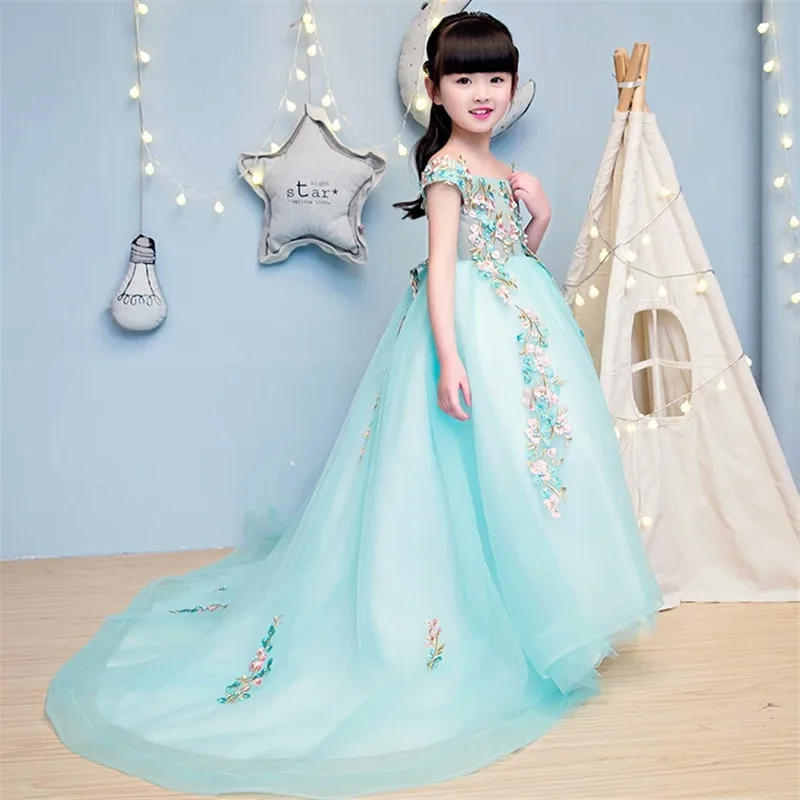 2017 European&American Luxury Girls Children Embroidery Flowers ...