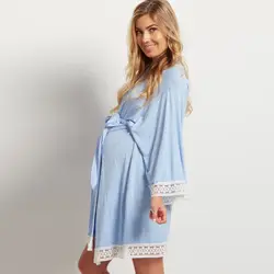 Большие размеры для беременных женский пеньюар сплошной цвет семь-точечные рукава кружевной кардиган Грудное вскармливание пижамы для