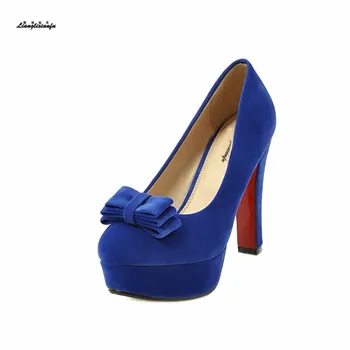 

Bowtie Feminino Wedding shoes 12cm Thick heel single shoes women's Small Yards:31 32 33-45 46 47 sexy Ladies Party Wedding pumps