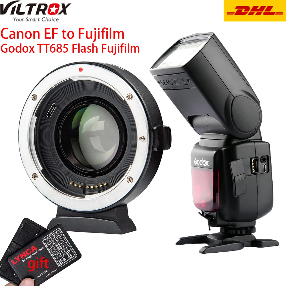 

Viltrox EF-FX2 Auto-focus Lens Adapter 0.71x for Canon EF Lens To FUJIFILM X-T3 X-PRO2 X-T100 X-H1 X-A20 with Godox TT685F Flash