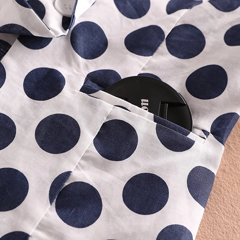 Summer Women Blazers And Jackets Casual Linen Polka Dot  3/4 Sleeve office Blazer Korea Style Print Plus Size  Ladies Blazers