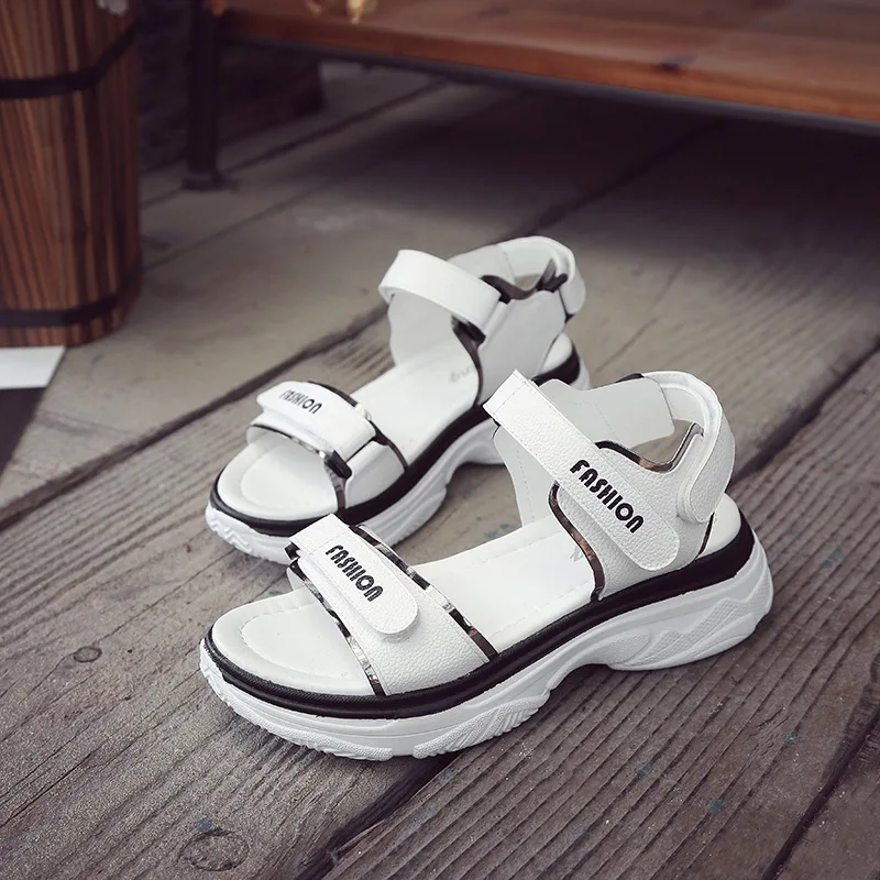 

Open Toe Med Flat With Platform Sandals Women Fashion Front Rear Strap Ladies Shoes Hook Loop Beach Basic Sandals