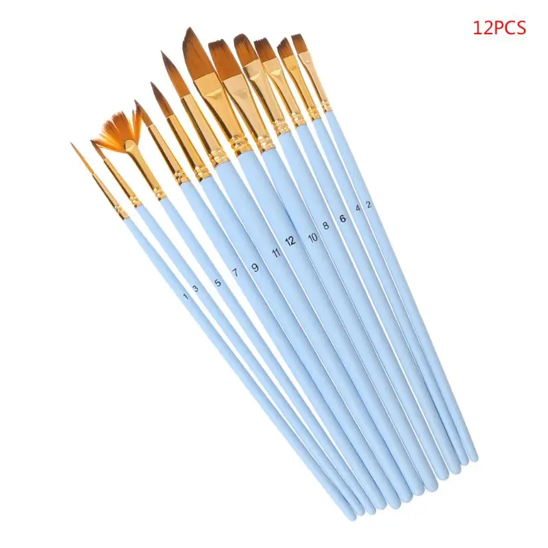 Beste 12 stks set Kunstenaar Verf Borstel Set Nylon Haar Aquarel Olieverf Levert Verschillende Vorm Wees Tip Kwast