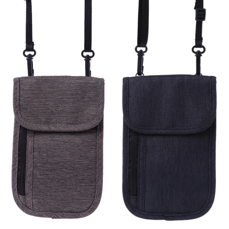 THINKTHENDO 1PC Travel Passport Holder Hidden Neck Pouch RFID Blocking