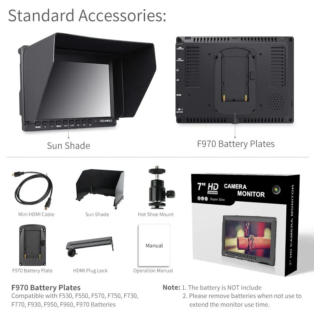 Feelworld 7 &quotIPS ультратонкий дизайн 1280x800 HD HDMI на камеру полевой монитор с сенсорным