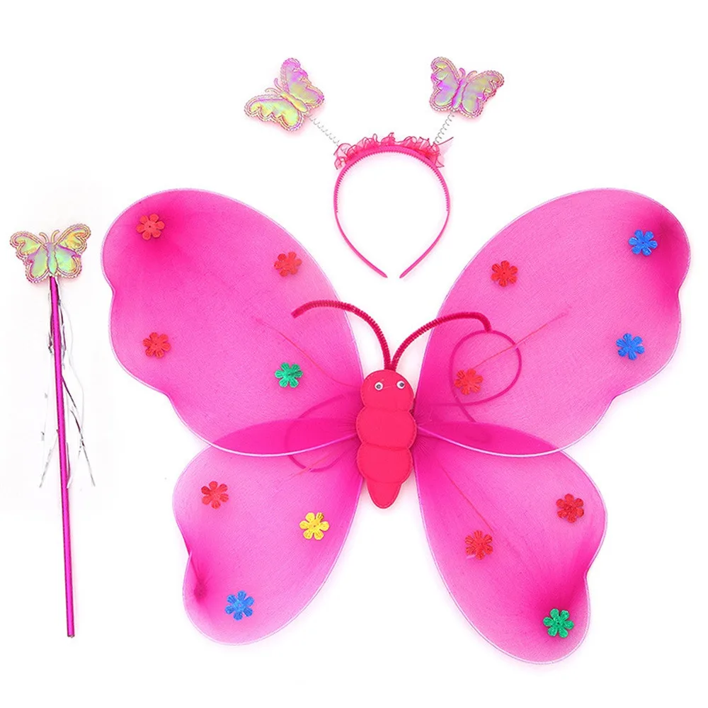 Новое предложение, партиями по 3 шт./компл. девочек мигающий светодиодный светильник крылья волшебной бабочки, волшебной палочкой и повязкой на голову светильник забавные Обучающие Led светящиеся игрушки для детей - Цвет: HOT