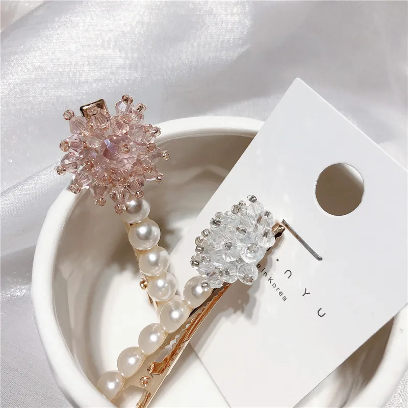 

Rufian Korean Ins Hot Sale Flower Shape Simulated Pearl Crystal Hair Clip Jewelry Girl Woman Hair Pins Clip Hairpin YHA012