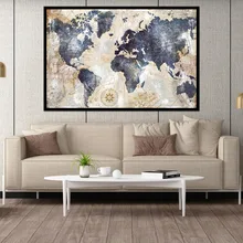 

WARMSUN Vintage World Map Posters and Prints on Canvas Modern Wall Art Picture For Office Living Room Home Decoration No Frame