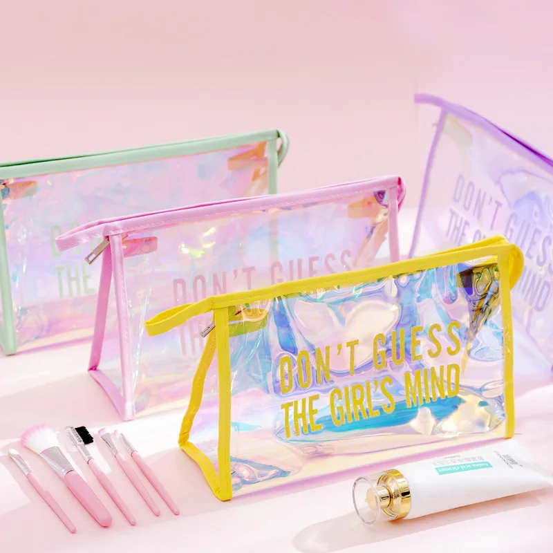 

Transparent Laser Pencil case for girls Cute High capacity Cosmetic bag pen box Stationery pouch office School Supplies