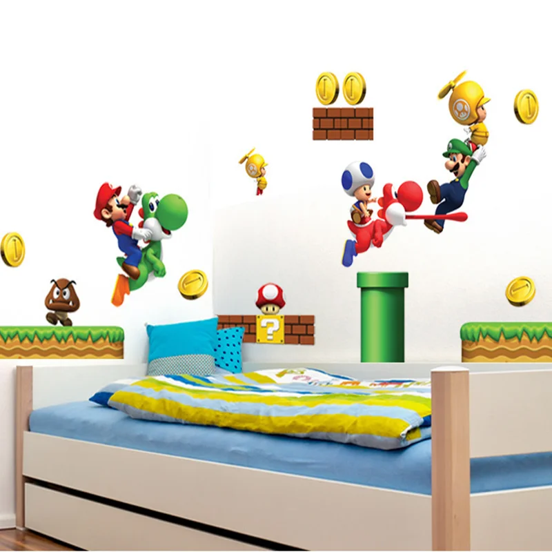 Si Di Ke 3D мультики Super Mario Bros наклейки на стену для детской комнаты подарки для мальчиков наклейки на стены домашний декор Фреска