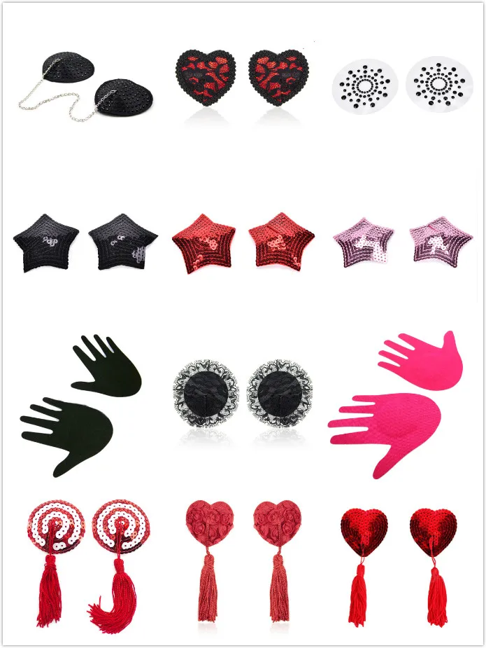 1Pair Women Sexy Sequin Nipple Covers With Tassels Heart Shape Nipple Stickers Pasties Sex Product Chest Stickers