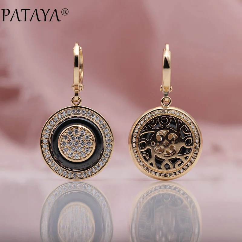 PATAYA New Round Micro Wax Inlay Natural Zircon Black Ceramic Long Dangle Earrings 585 Rose Gold Women Wedding Fine Cute Jewelry - Image 2