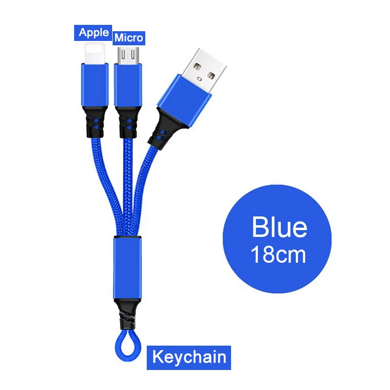 Type-C Micro 8 Pin 3 в 1 usb кабель для зарядки для iPhone 6 s 6s 7 8 Plus X Xs Max XR 2в1 samsung huawei Xiaomi Android провод шнур - Цвет: 2in1 18cm Bue