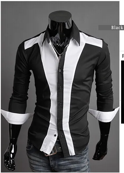 2014 spring font b Mens b font patchwork casual long sleeve font b shirt b font