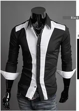 2014 spring Mens patchwork casual long-sleeve shirt cotton slim dress fashion men’s shirt size M-XXL