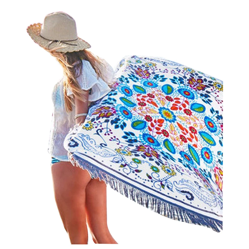 Wildflower Round Towel Beach Picnic Blanket Cotton Tablecloth Throw