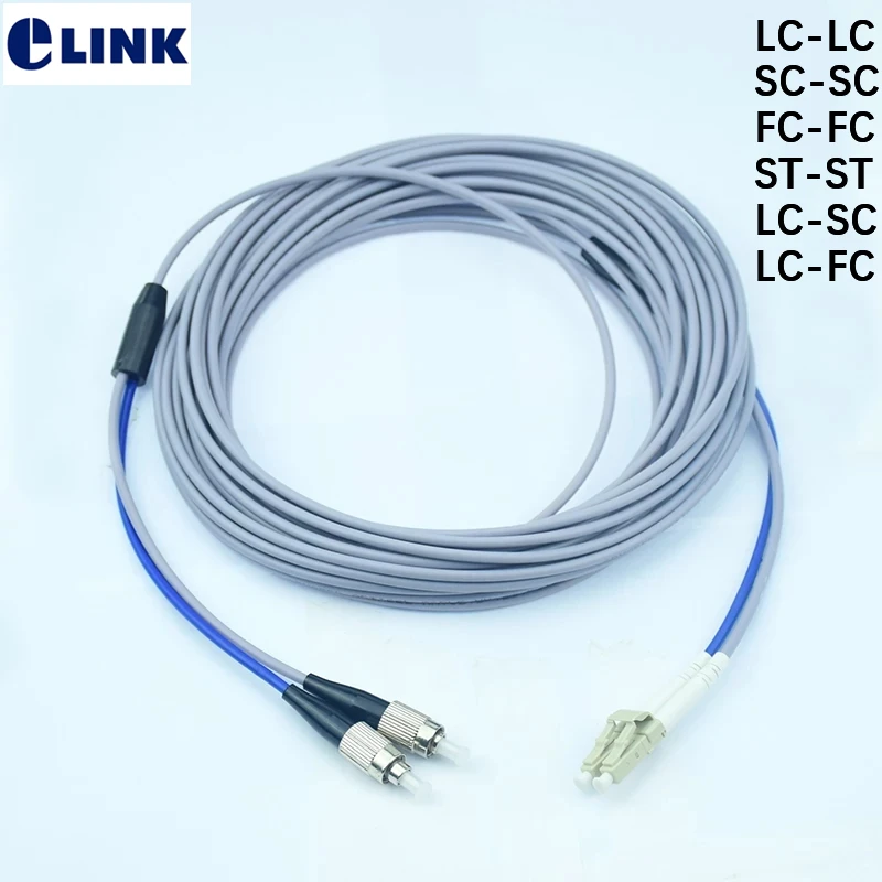

5pcs 5mtr 2 core Armored fiber patchcords SC LC FC ST UPC APC Multimode 2 fibers Armored optical fibre jumper cable ELINK duplex