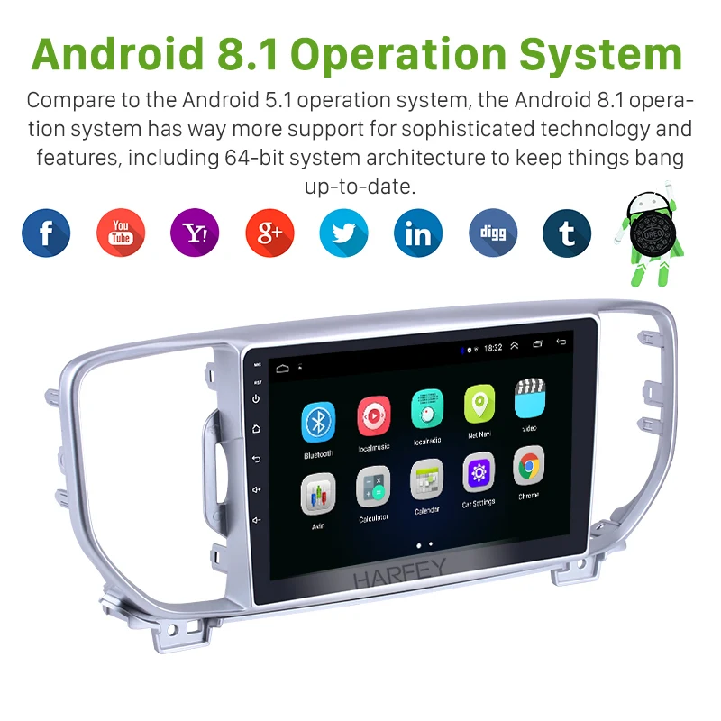 Perfect Harfey HD Touchscreen Android 8.1 Radio 9" for 2016 2017 KIA KX5 Sportage with GPS car multimedia player Bluetooth Aux USB 1