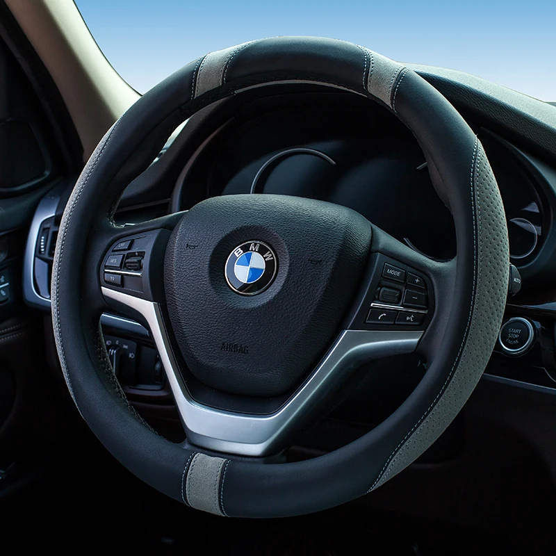 

KKYSYELVA four seasons universal anti-wrinkle anti-skid round microfiber leather steering wheel cover for 99% models