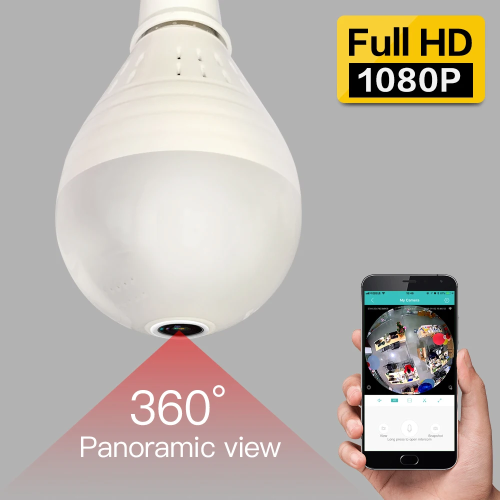 SDETER 960P 1080P Wireless IP Camera-Wifi Bulb Light FishEye 360 degree Security CCTV Camera IR Security WiFi Camera Panoramic