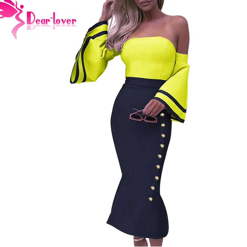 Yellow-Flare-Sleeve-Button-Bodycon-Cocktail-Party-Dress-LC610999-7-31306