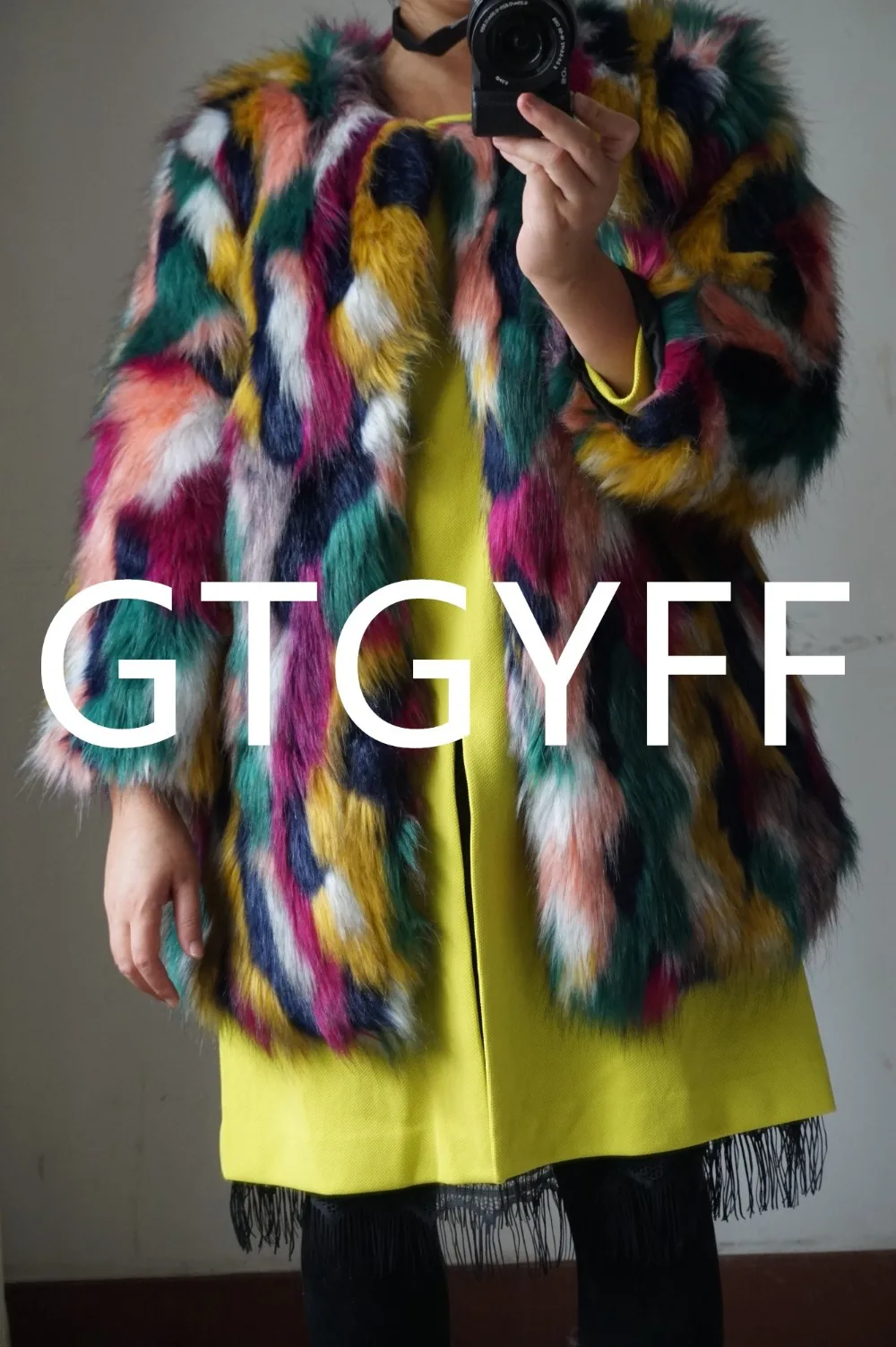GTGYFF medium long design multicolor women's warm garment holiday boho women fake faux fur jacket coat S-XXXL woman outerwear