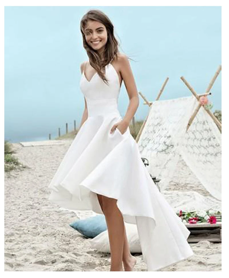 Пляжные свадебные платья на тонких бретельках, платья для невесты, белые атласные свадебные платья на заказ