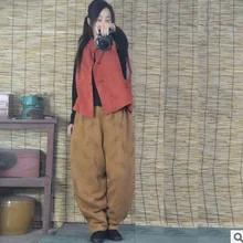 Осенняя коллекция года, дизайн из хлопка и льна, свободные штаны-гаруны для отдыха больших размеров