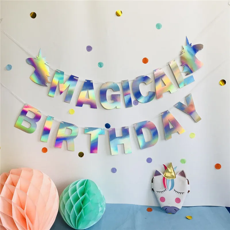 

Colorful MAGICAL BIRTHDAY Unicornio Banner Baby Shower Unicorn Party Decoration Happy Birthday Party Decorations Kids Garland,Q