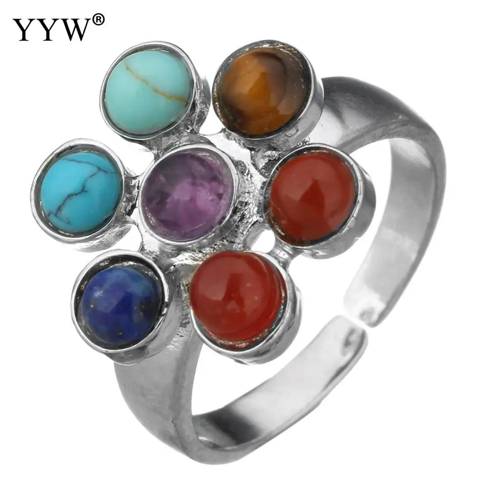

1PC Healing Chakra Women Femme Finger Rings Natural Stone Beads Crystal Quartz Silver Color Ring Jewelry Irregular