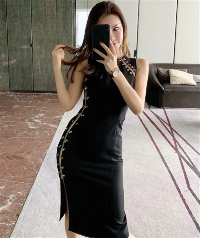 FOMOLAYIME Vestidos женское Новое поступление О-образным вырезом черное платье-футляр для женщин