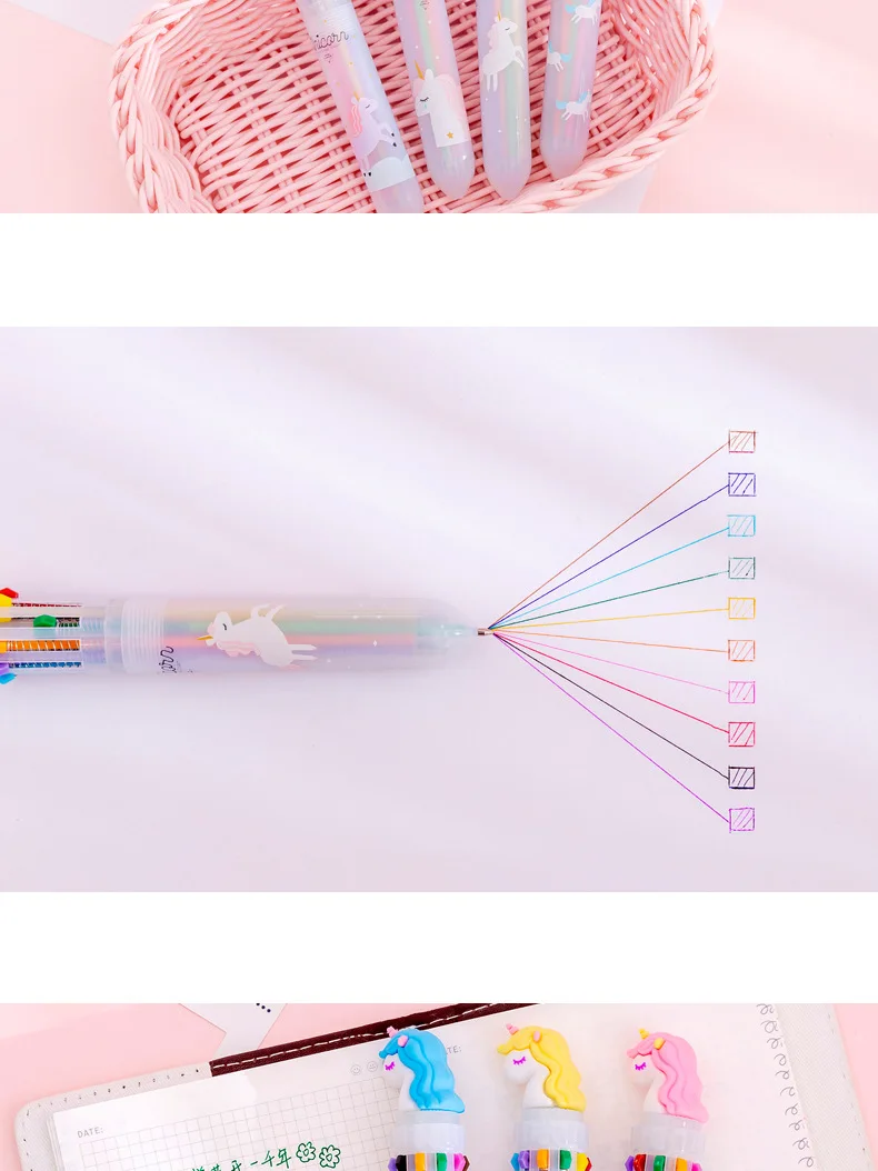 Colorful Cartoon Rainbow Unicorn 10 Colors Ballpoint Pen School Office Supply Writing Supply Gift Stationery Papelaria Escolar