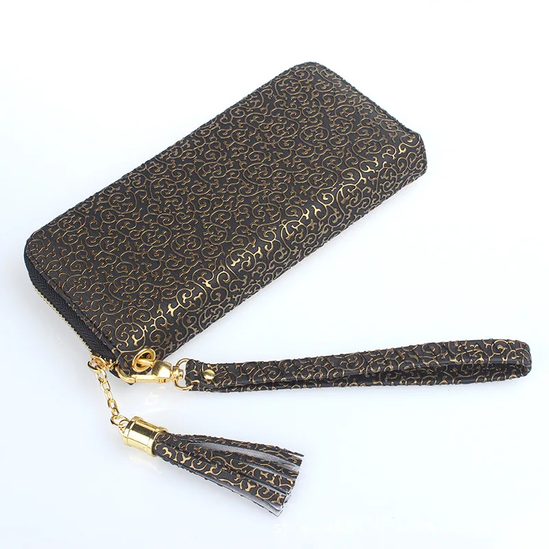 

2018 new retro zipper wallet large capacity ladies card bag multi-function leather ladies long zipper purse clutch bag handbag