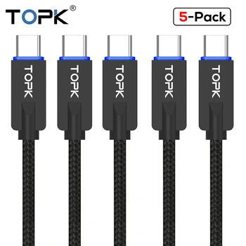 

TOPK [5-Pack] LED Light USB Type C Cable Zinc Alloy Data Sync Type-C USB Cable For Samsung Galaxy S9 Plus Xiaomi Mi6 USB C Port
