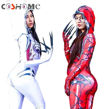 

Coshome Gwendolyn Cosplay Costume Gwen Stacy Spiderman Jumpsuits Halloween Costume For Women Zentai Bodysuits
