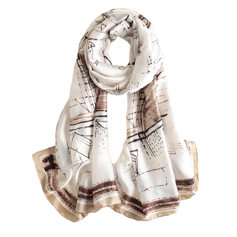 Gh006beige Хиджаб платок на голову женский модный длинный шелковый шарф для леди Европейский дизайн классический бренд роскошный длинный платок с принтом - Цвет: Gh006beige