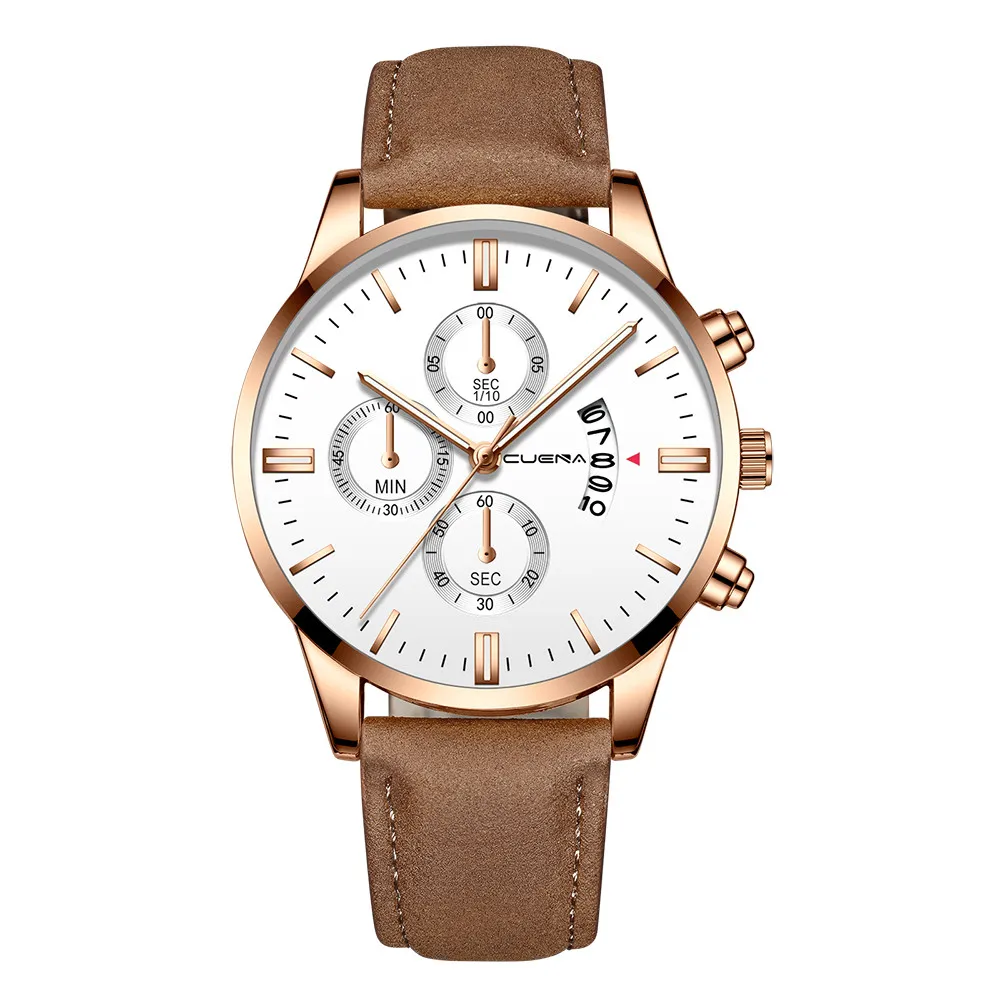 Мужские часы, модный спортивный чехол из нержавеющей стали с кожаным ремешком, мужские часы, кварцевые аналоговые Мужские наручные часы erkek kol saati# Y30 - Цвет: Brown
