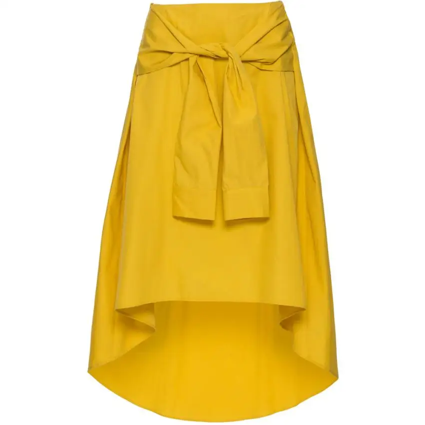 Женский Летний стиль, юбка с высокой талией, Женская юбка до середины икры, а-силуэт, высокая низкая юбка, винтажные юбки, асимметричные желтые миди юбки, Saia - Цвет: Цвет: желтый