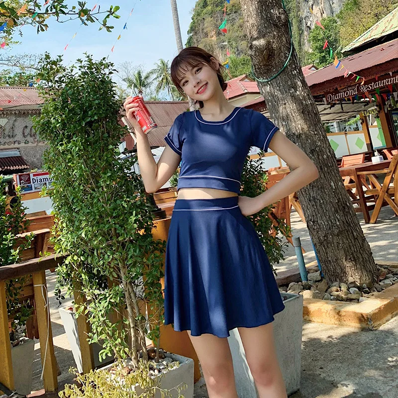 

Sexy Independent shorts Swimwear 2019 New Skirt Bikini Swimsuit Solid Short sleeve Three-piece suit Beach Women bathing suits