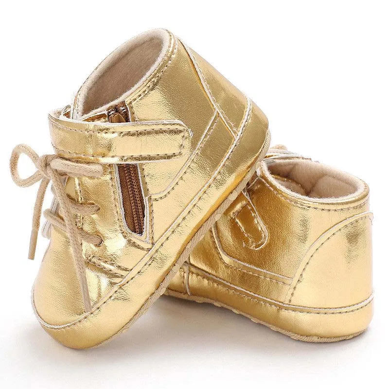 Pudcoco Модная одежда для детей, Детская мода обувь искусственная кожа, для новорожденных мальчиков и девочек в стиле пэчворк; для девочек, Золотая обувь на молнии; обувь для малышей - Цвет: Золотой