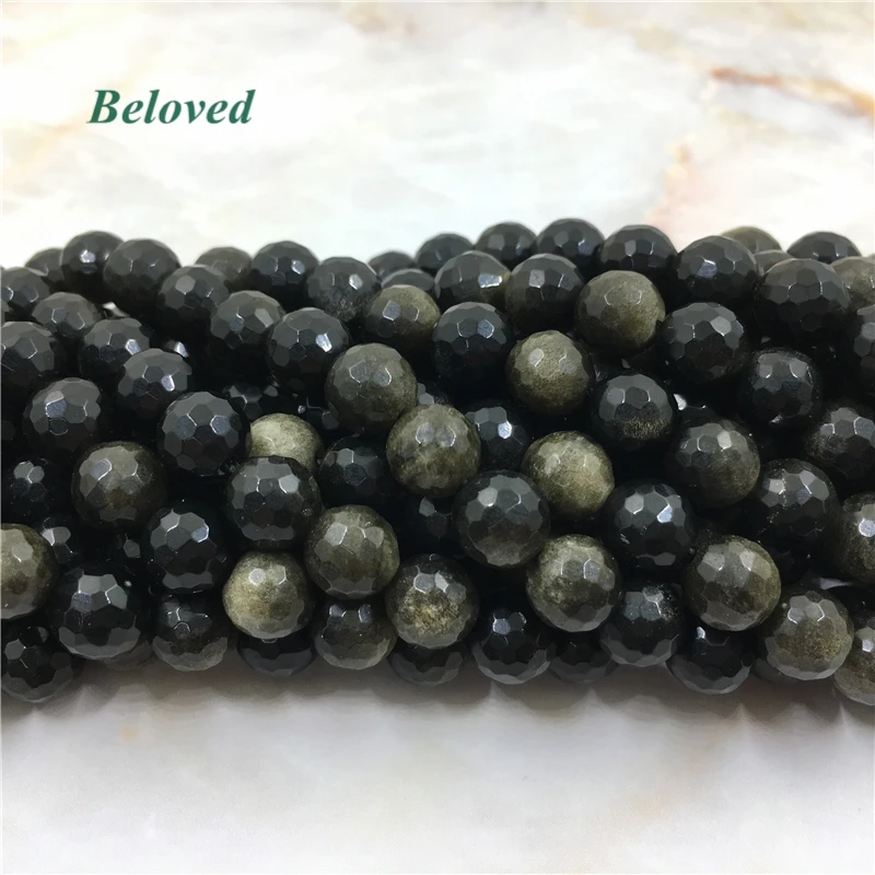 

Faceted Flash Golden Obsidian Stone Loose Beads, 5Strands/lot Natural Gems Necklace Making Beads, BG18014