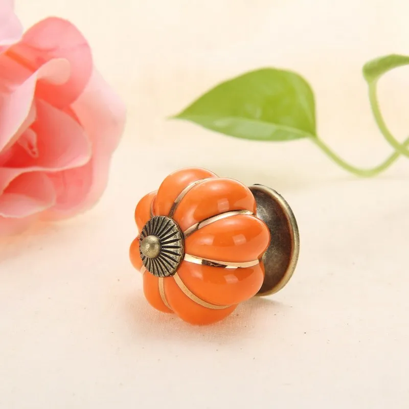 

2017 Unique Vintage Pumpkin Ceramic Door Knob Cabinet Drawer Cupboard Pull Orange High Quality Drawer Handle Free Shipping