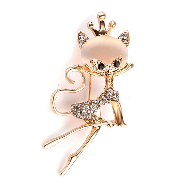 

Cute Rhinestone Brooch Wedding Pins Crown Cat Brooches Silver Gold Color For Girls