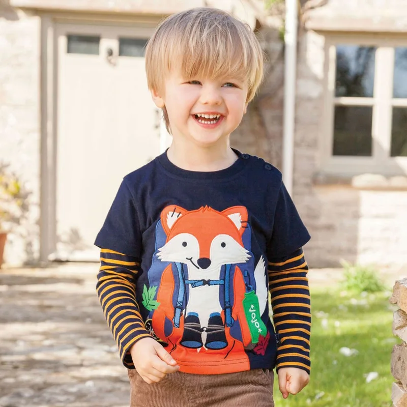 

2018 Little Boys Clothing Funny Fox Animal Print Long Sleeves Striped Shirt Boy Cotton 1 to 6 Years Old Cotton Clothing