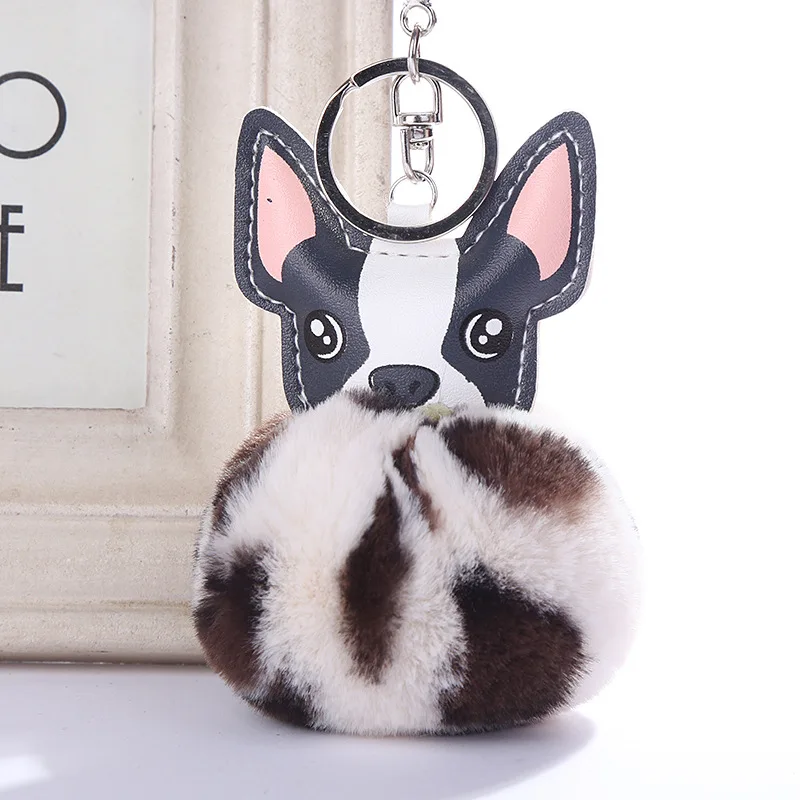 

Imitation Fluffy Rabbit Fur French Bulldog Keychains Pompom Leather Keychain Artificial Animal Dog Keychain Bag Pendant 6C2805