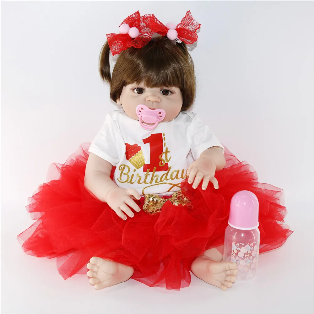 

23inch Full Silicone Reborn Baby Doll Toys Toddler Babies Like Alive Bebe white skin super Limited Collection Birthday Gift doll
