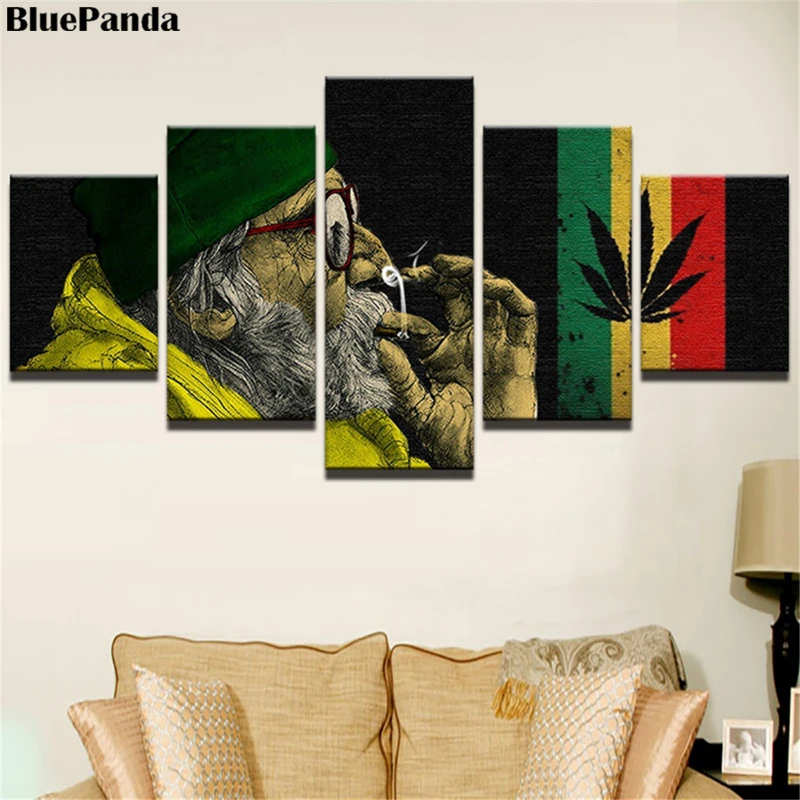 

5 Pieces Weed Smoke Cloud HD Canvas Printing Poster Wall Art Modern Pictures For Living Room Home Decor Abstract