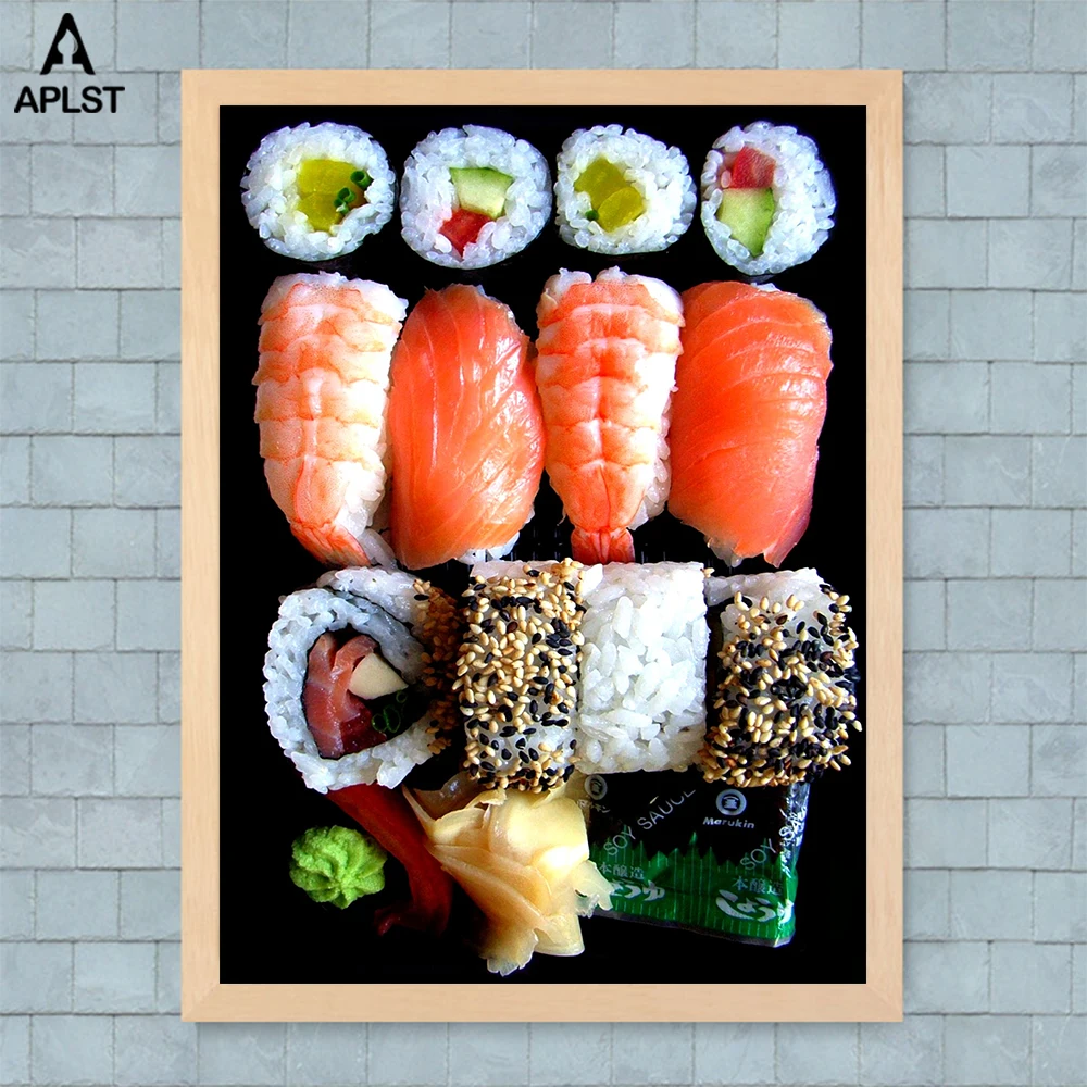 

Japanese Food Sushi Posters Modern Restaurant Dining Hall Decoration Salmon Shrimp Canvas Prints Wall Mural Picture Home Decals